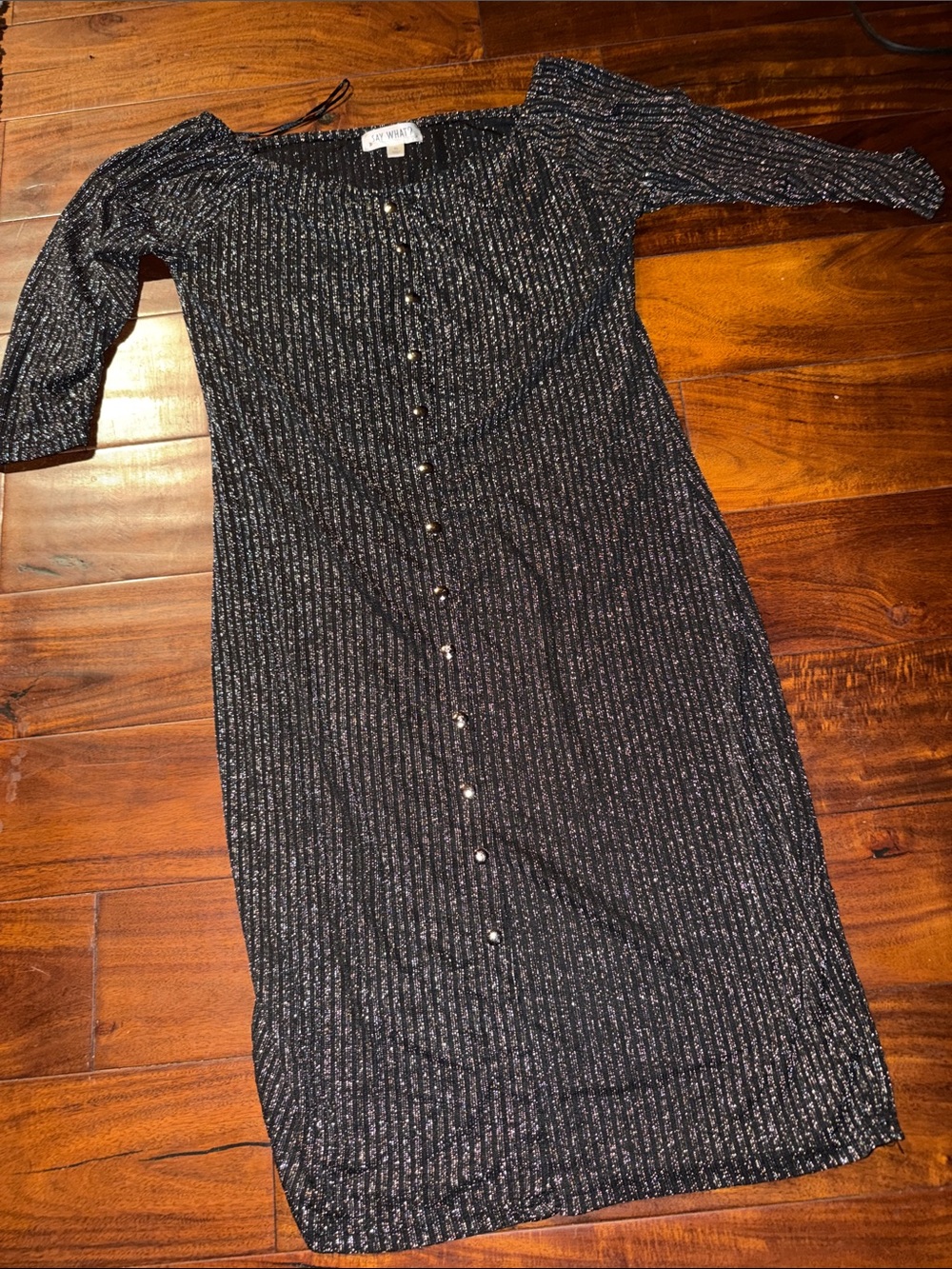 Say What? Black Metallic-Thread Button-Front Midi Dress